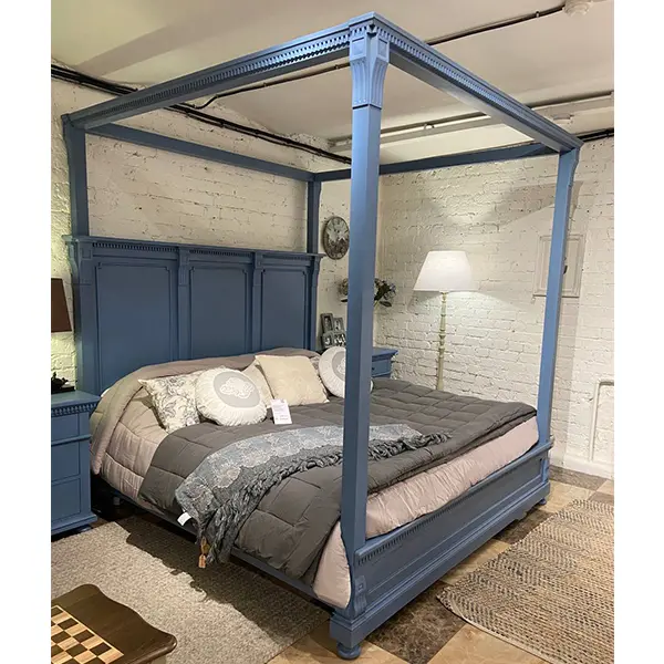 Кровать 200х200 с низким изножьем, с балдахином, морской антик с состариванием,с балдахином