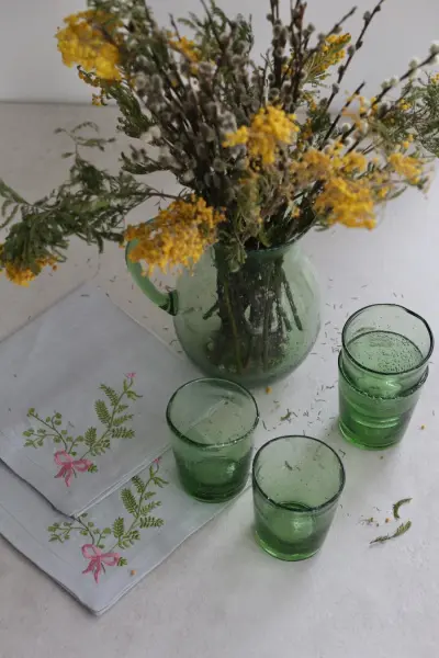 Подарочный набор кувшин и стаканы (4 шт) Свежесть с салфетками Гербарий