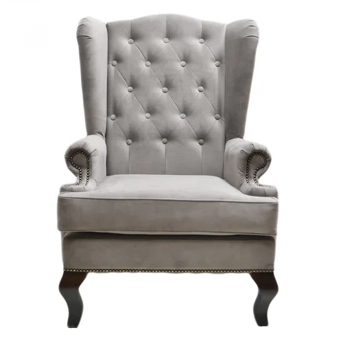 Кресло каминное с ушами и стяжкой Кловер серое